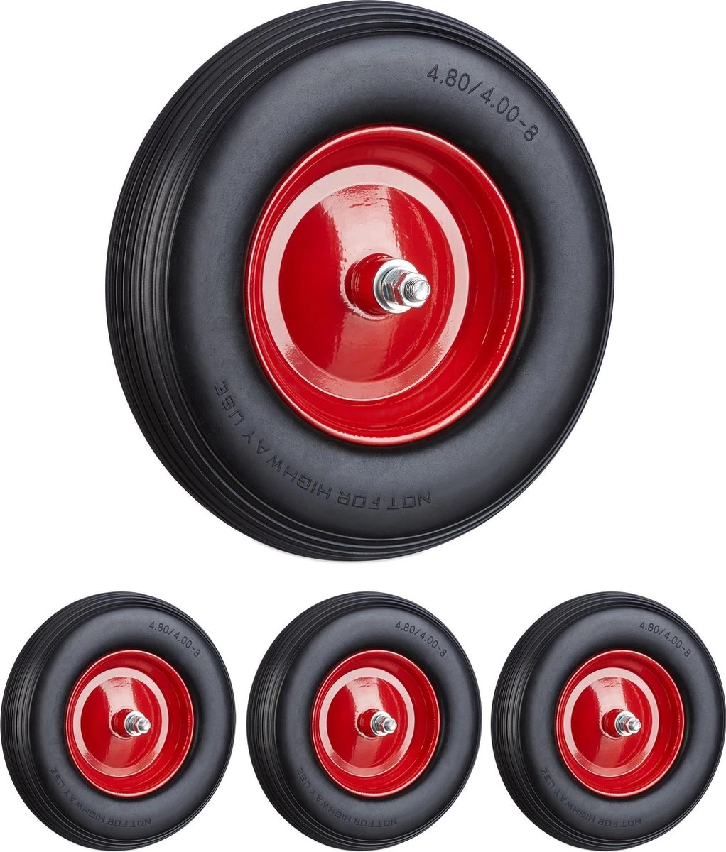 Relaxdays 4x Caoutchouc De Roue De Brouette - Roue De Borne + Axe - Jante En Acier Anti-crevaison - Noir 2 Relaxdays 4x Caoutchouc De Roue De Brouette - Roue De Borne + Axe - Jante En Acier Anti-crevaison - Noir – Image 2