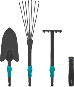 Ensemble D'outils De Outils De Jardin VONROC 3 En 1, Système V- Fix , Avec Râteau à Feuilles, Râteau à Main Et Pelle - Acier Peint Par Poudrage