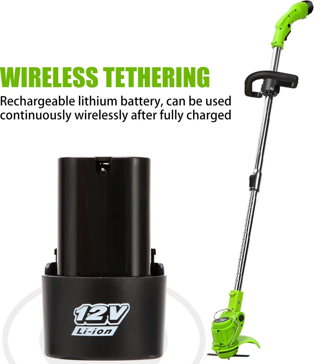 Tondeuse à Gazon Drillpro - Tondeuses à Tondeuses à Gazon - Électrique Portable - 450W 12V - Avec Poignée Réglable Et 2 Piles - Vert 4 Tondeuse à Gazon Drillpro - Tondeuses à Tondeuses à Gazon - Électrique Portable - 450W 12V - Avec Poignée Réglable Et 2 Piles - Vert – Image 4