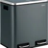 Songmics Poubelle Pour La Cuisine, 30L, Tri Des Déchets, Poubelle En Métal, Poubelle à Pédale Avec Bacs Intérieurs Et Poignées, Système De Tri Des Déchets, 2 X 15 Litres, Softclose, Hermétique, Gris Fumée