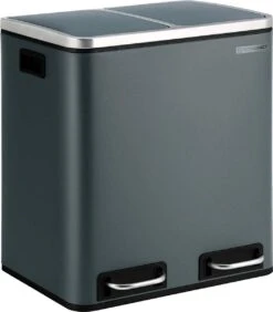Songmics Poubelle Pour La Cuisine, 30L, Tri Des Déchets, Poubelle En Métal, Poubelle à Pédale Avec Bacs Intérieurs Et Poignées, Système De Tri Des Déchets, 2 X 15 Litres, Softclose, Hermétique, Gris Fumée