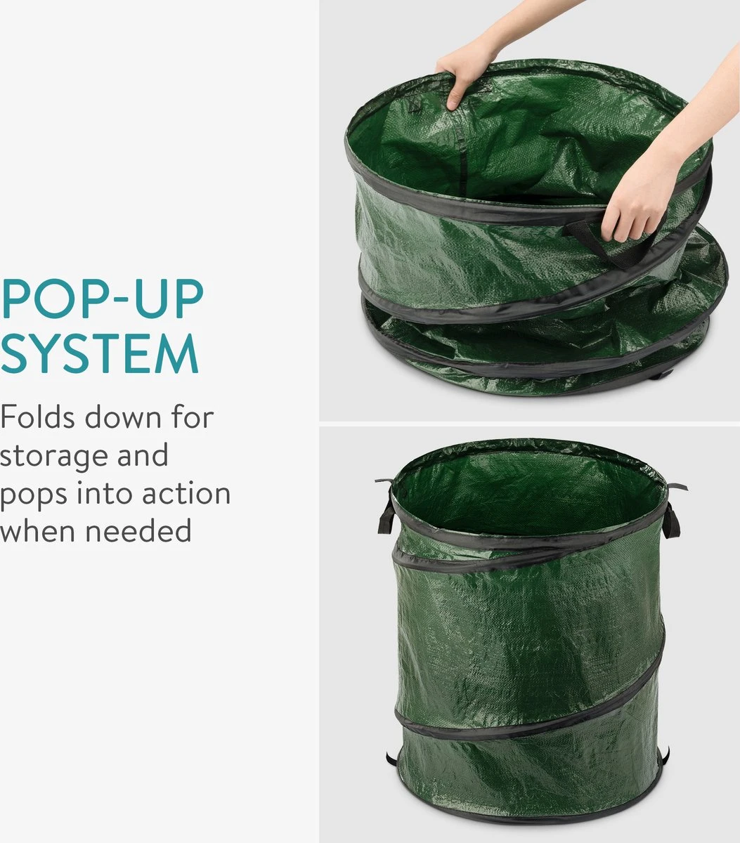 Sac Poubelle De Jardin Réutilisable Navaris 150 Litres - Set De 3 Pièces - Sac De Jardin Pop-up Pour Déchets Verts, Feuilles Ou Mauvaises Herbes - En Vert Avec Couvercle Et Poignées 3 Sac Poubelle De Jardin Réutilisable Navaris 150 Litres - Set De 3 Pièces - Sac De Jardin Pop-up Pour Déchets Verts, Feuilles Ou Mauvaises Herbes - En Vert Avec Couvercle Et Poignées – Image 3