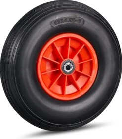 Roue De Brouette Relaxdays Anti Crevaison - 4.00-6 - Roue De Secours - PU - Complète - 3 Adaptateurs Noir-rouge