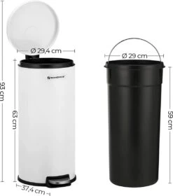 Songmics Poubelle, Poubelle En Acier Inoxydable, 30 Litres, Poubelle Intérieure En Plastique, Avec Pédale Et Couvercle, Anti-empreintes Digitales, Pour Cuisine, Salon, Bureau, Blanc LTB006W01 -Vendite Pelouse Pro 1060x1200 2