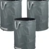 Lot De 3 Sacs Poubelles De Jardin Relaxdays - Sac à Feuilles Pop-up - 160 L - Sac De Jardin - 3 Anses - Gris