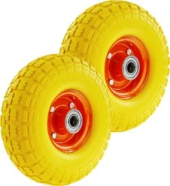 PrimeMatik - Roue De Brouette Massief Jaune 2-pack 120 Kg 10x3.5" 254x89 Mm. Courroie De Rechange Pour Plate-forme De Transport Et Chariots