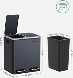 Songmics Poubelle De Cuisine, 2 X 15 L, Système De Tri Des Déchets, Poubelle En Métal, Poubelle à Pédale Avec Bacs Intérieurs Et Poignées, Tri Des Déchets, Fermeture Soft , Hermétique, Anthracite LTB30GS 11 Songmics Poubelle De Cuisine, 2 X 15 L, Système De Tri Des Déchets, Poubelle En Métal, Poubelle à Pédale Avec Bacs Intérieurs Et Poignées, Tri Des Déchets, Fermeture Soft , Hermétique, Anthracite LTB30GS -Vendite Pelouse Pro 1114x1200 1