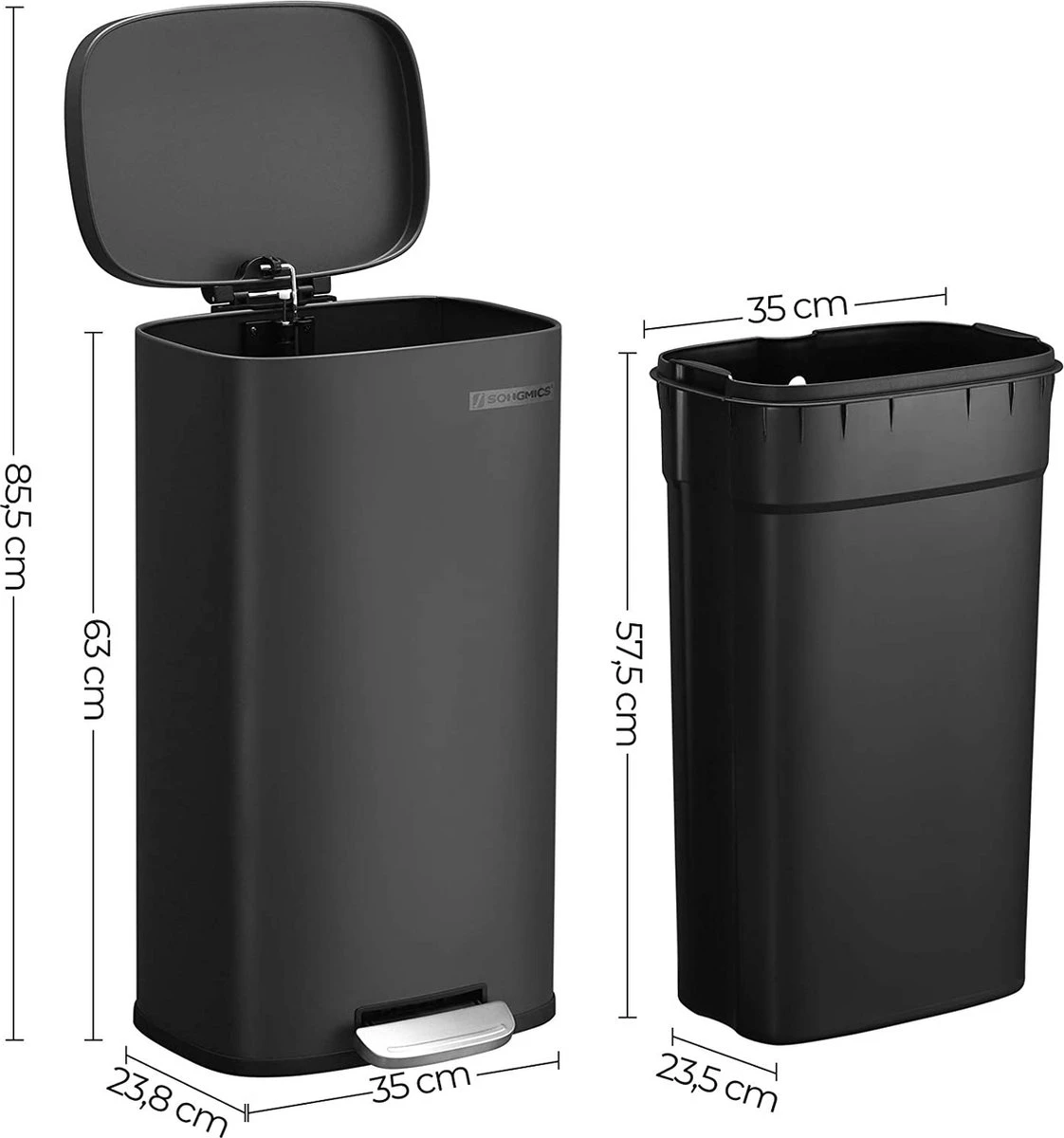 Prullenbak - Poubelle Poubelle Pour La Cuisine, Poubelle De 30 L Avec Pédale, Poubelle à Pédale Avec Bac Intérieur En Plastique, Couvercle à Charnière, Fermeture Amortie, Anti-odeurs Et Hygiénique, Noir 5 Prullenbak - Poubelle Poubelle Pour La Cuisine, Poubelle De 30 L Avec Pédale, Poubelle à Pédale Avec Bac Intérieur En Plastique, Couvercle à Charnière, Fermeture Amortie, Anti-odeurs Et Hygiénique, Noir – Image 5
