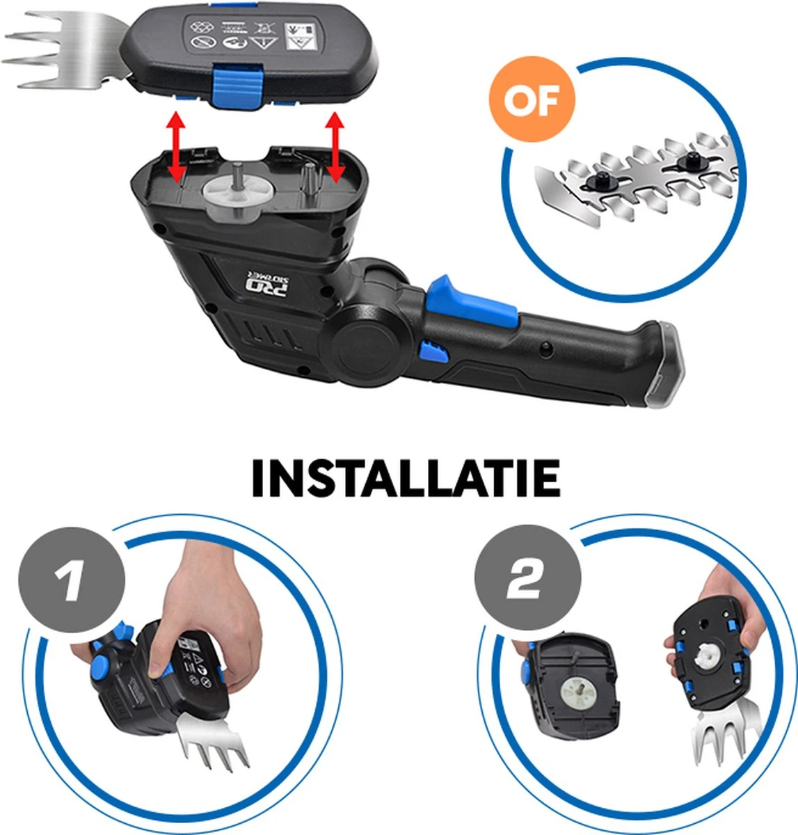 FlowShop - Taille-haie Multifonction 2-en-1 - Taille-haie électrique - Tondeuse à Gazon Sans Fil - Sécateur - Outils De Jardin - Batterie 2000mAh - Blauw 2 FlowShop - Taille-haie Multifonction 2-en-1 - Taille-haie électrique - Tondeuse à Gazon Sans Fil - Sécateur - Outils De Jardin - Batterie 2000mAh - Blauw – Image 2