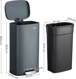 Songmics Poubelle Pour La Cuisine, 30 L Avec Pédale, Poubelle à Pédale, Couvercle à Charnière, Fermeture Amortie, Anti-odeurs Et Hygiénique, Gris Fumée -Vendite Pelouse Pro 1162x1200 11