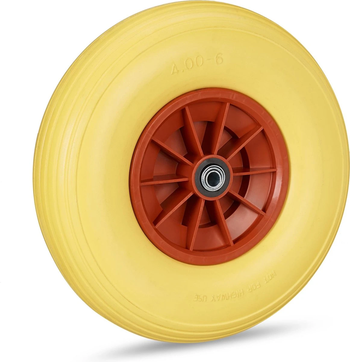 Relaxdays Roue De Brouette Anti Crevaison - 4.00-6 - Roue De Secours - PU - Complet - 3 Adaptateurs Jaune-rouge 2 Relaxdays Roue De Brouette Anti Crevaison - 4.00-6 - Roue De Secours - PU - Complet - 3 Adaptateurs Jaune-rouge – Image 2