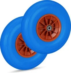 Relaxdays 2x Roue De Brouette 4.00-6 - Tout Caoutchouc - Roue De Secours Anti-crevaison PU - Adaptateurs Bleu