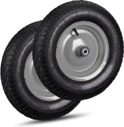 Relaxdays 2x Roue De Brouette 4.80 4.00-8 - Pneumatique - Roue De Secours Avec Adaptateurs - Noir-gris