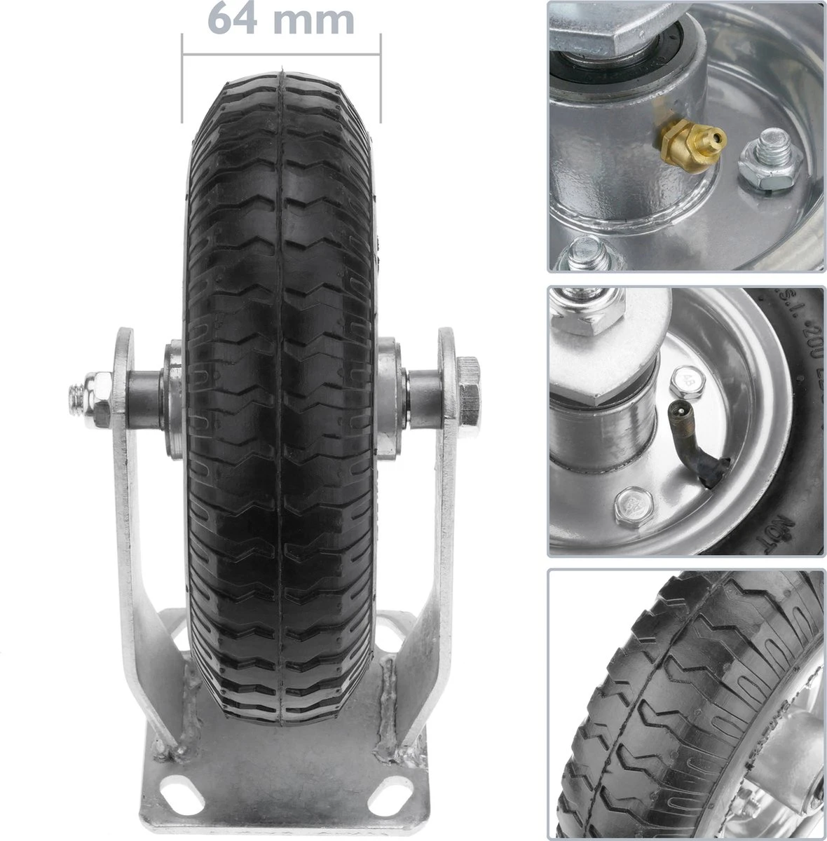 PrimeMatik - Roue De Brouette Fixe 90 Kg 8x2.5" 203x64 Mm. Courroie De Rechange Pour Plate-forme De Transport Et Chariots 4 PrimeMatik - Roue De Brouette Fixe 90 Kg 8x2.5" 203x64 Mm. Courroie De Rechange Pour Plate-forme De Transport Et Chariots – Image 4