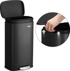 Prullenbak - Poubelle Poubelle Pour La Cuisine, Poubelle De 30 L Avec Pédale, Poubelle à Pédale Avec Bac Intérieur En Plastique, Couvercle à Charnière, Fermeture Amortie, Anti-odeurs Et Hygiénique, Noir