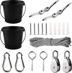 Set D'outils De Jardinage, Poulie Avec Corde De Seau, Pour Les Enfants Et Les Enfants Est L'accessoire Parfait Pour La Cabane Dans Les Arbres, La Maison De Jeu Et Le Cadre D'escalade. (couleur Noir)