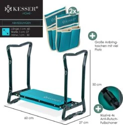 KESSER® 2 En 1 XXL Banc De Jardin Banc Agenouillé Coussin D'assise Rembourré Coussin En Mousse EVA Tabouret De Jardin Pliable Avec 2 X Sac à Outils Banc De Jardin 60 X 50 X 27 Cm Jusqu'à 150 Kg Bleu -Vendite Pelouse Pro 1185x1200 6