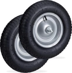 Relaxdays 2 X Roue De Brouette 4.80 4.00-8 - Pneu Pneumatique - Avec Essieu - Jante En Acier - Jusqu'à 200 Kg