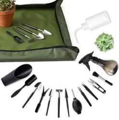 XoXa Ensemble D'outils De Jardin Pour Plantes Grasses, 14 Pièces, Mini Outils De Jardin + 1 Tapis De Remplissage, étanche Et Pliable, Pour L'entretien Des Plantes D'intérieur