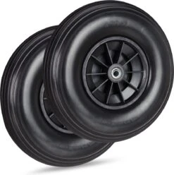 Relaxdays 2x Roue De Brouette 4.00-6 - Caoutchouc Intégral - Roue De Secours Anti-crevaison - Complète - Adaptateurs