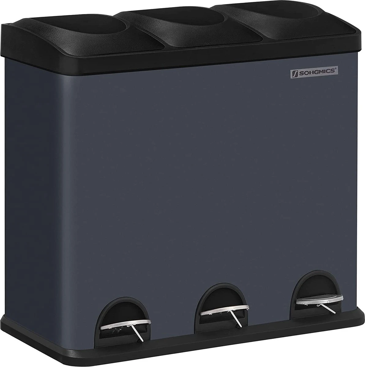 Songmics Poubelle Pour La Cuisine, 54 Litres, Poubelle, Poubelle à Pédale Avec 3 Compartiments, Bacs Intérieurs Et 6 Autocollants Pour Le Tri Des Déchets, Système De Tri Des Déchets, Gris-noir LTB54G 5 Songmics Poubelle Pour La Cuisine, 54 Litres, Poubelle, Poubelle à Pédale Avec 3 Compartiments, Bacs Intérieurs Et 6 Autocollants Pour Le Tri Des Déchets, Système De Tri Des Déchets, Gris-noir LTB54G – Image 5