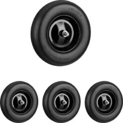 Relaxdays 4x Roue De Brouette Caoutchouc - Roue De Wagon Avec Axe - Pneu Anti-crevaison Jante Acier Noir