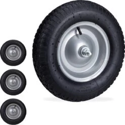 Relaxdays 4 X Roue De Brouette 4.80 4.00-8 - Pneu Pneumatique - Avec Essieu - Jante En Acier - Jusqu'à 200 Kg