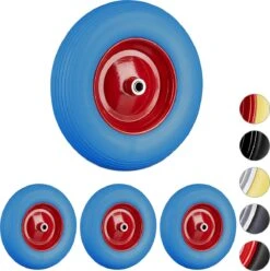 Relaxdays 4x Roue De Brouette 4.80 4.00-8 - Roue De Secours - Pneu En Caoutchouc - Roue De Diable - Bleu