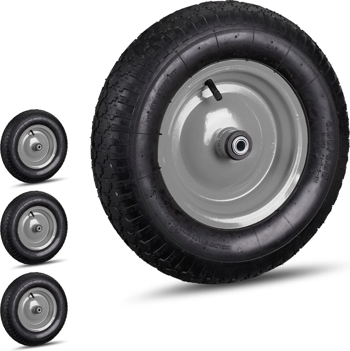 Relaxdays 4x Roue De Brouette 4.80 4.00-8 - Pneumatique - Roue De Secours Avec Adaptateurs - Noir-gris 1 Relaxdays 4x Roue De Brouette 4.80 4.00-8 - Pneumatique - Roue De Secours Avec Adaptateurs - Noir-gris
