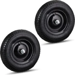 Relaxdays 2x Roue De Brouette 4.80 4.00-8 - Pneu Pneumatique - Essieu - Jante Acier Noir - Roue De Secours
