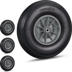 Relaxdays 4x Roue De Brouette 4.00-6 - Caoutchouc Intégral - Roue De Secours Anti-crevaison - Complète - Adaptateurs