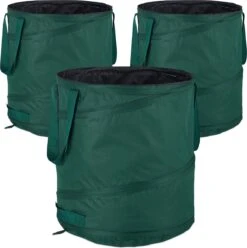 Relaxdays Sac Poubelle De Jardin Pop Up - Lot De 3 - 60 L - Sac De Jardin Robuste - Sac Poubelle Vert Fermé