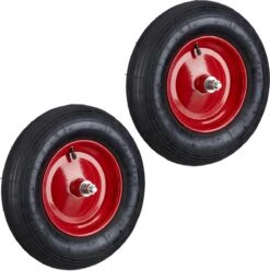 Relaxdays 2x Roue De Brouette 4.80 4.00-8 - Pneu Pneumatique Avec Essieu - Roue De Secours - Pneu De Brouette