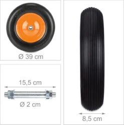 Roue De Brouette Relaxdays 4.80/4.00-8 Avec Axe - Roue De Secours Tout Caoutchouc Anti Crevaison - Jante Acier - Noir -Vendite Pelouse Pro 1197x1200 7