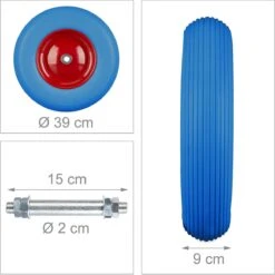 Relaxdays 4x Roue De Brouette Caoutchouc - Roue De Wagon Avec Essieu - Pneu Anti-crevaison Jante Acier Bleu -Vendite Pelouse Pro 1198x1200 18