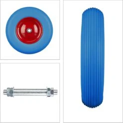 Relaxdays 4x Roue De Brouette Caoutchouc - Roue De Wagon Avec Essieu - Pneu Anti-crevaison Jante Acier Bleu -Vendite Pelouse Pro 1198x1200 19