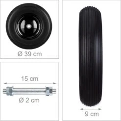 Relaxdays 4x Roue De Brouette Caoutchouc - Roue De Wagon Avec Axe - Pneu Anti-crevaison Jante Acier Noir -Vendite Pelouse Pro 1198x1200 33