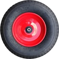 Roue De Brouette FORT 400x100mm Avec Pneumatique 4PLy, Jante Acier Rouge, Longueur Axe 130 Mm Et Ø 20mm
