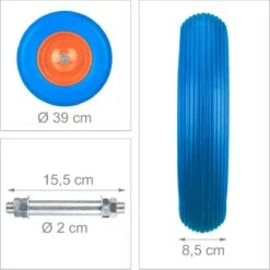 Roue De Brouette Relaxdays 4.80/4.00-8 Avec Axe - Roue De Secours Tout Caoutchouc Anti Crevaison - Jante Acier - Bleu -Vendite Pelouse Pro 1198x1200 45