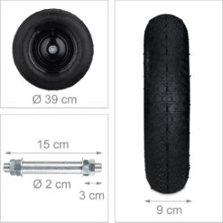 Relaxdays 2x Roue De Brouette 4.80 4.00-8 - Pneu Pneumatique - Essieu - Jante Acier Noir - Roue De Secours -Vendite Pelouse Pro 1198x1200 50