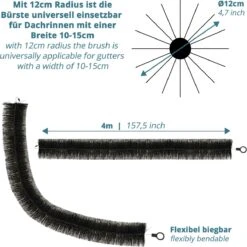 Smartpeas - Brosse De Gouttière Pour La Protection Des Feuilles, Des Oiseaux Et Des Martres - 4-24M De Long, 12 Cm De Diamètre En Zwart + Gants De Jardin -Vendite Pelouse Pro 1199x1200 13