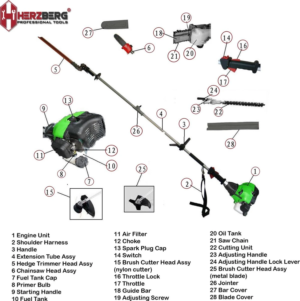 Outil Multifonction 5 En 1 Powertech, Débroussailleuse, Taille-haie, Tronçonneuse, Scie D'élagage + Bobine De Fil Et 3 Lames De Coupe 11 Outil Multifonction 5 En 1 Powertech, Débroussailleuse, Taille-haie, Tronçonneuse, Scie D'élagage + Bobine De Fil Et 3 Lames De Coupe – Image 11