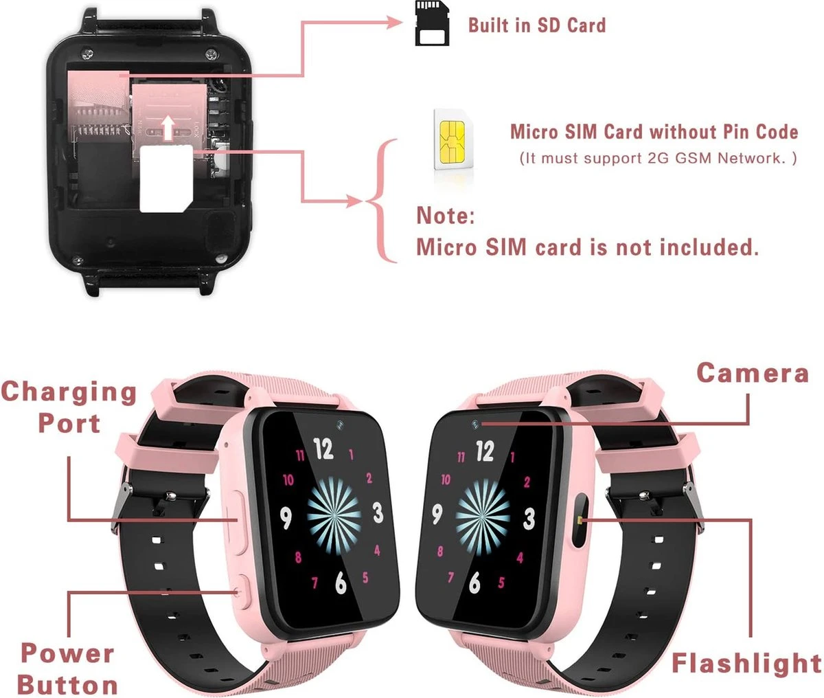Cadeau FÊTE DES PÈRES - Cadeaux Papa - Montre GPS Enfant ROSE - Avec Appareil Photo Et Téléphone - Tracker Gps Enfants Chat Et Vélo - IP68 Étanche 2G Enfants Smart Watch Compatible Avec IOS Android, 5 Cadeau FÊTE DES PÈRES - Cadeaux Papa - Montre GPS Enfant ROSE - Avec Appareil Photo Et Téléphone - Tracker Gps Enfants Chat Et Vélo - IP68 Étanche 2G Enfants Smart Watch Compatible Avec IOS Android, – Image 5