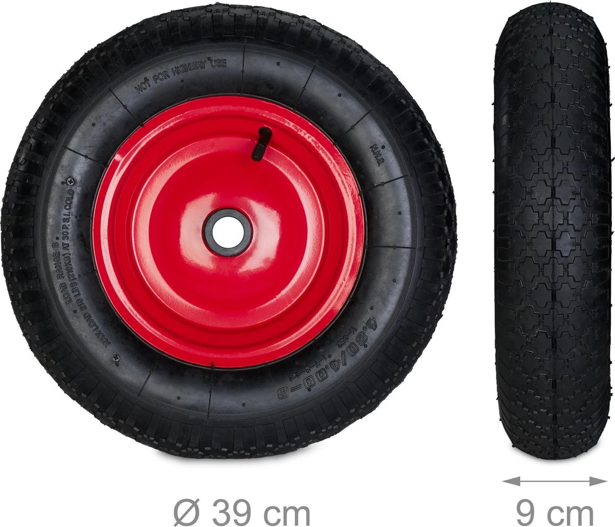 Roue De Brouette Relaxdays 4.80 4.00-8 - Roue De Secours Brouette - Pneu Pneumatique - Avec Adaptateurs Noir-rouge 6 Roue De Brouette Relaxdays 4.80 4.00-8 - Roue De Secours Brouette - Pneu Pneumatique - Avec Adaptateurs Noir-rouge – Image 6