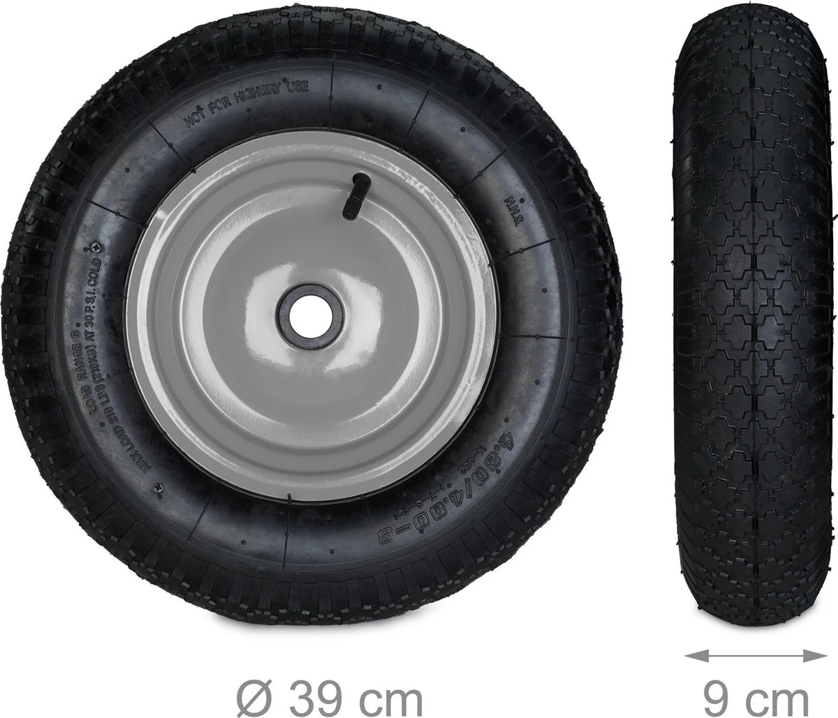 Relaxdays 4x Roue De Brouette 4.80 4.00-8 - Pneumatique - Roue De Secours Avec Adaptateurs - Noir-gris 10 Relaxdays 4x Roue De Brouette 4.80 4.00-8 - Pneumatique - Roue De Secours Avec Adaptateurs - Noir-gris – Image 10