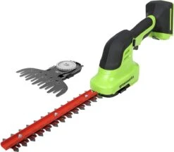 Taille-haie Et Coupe-herbe Greenworks 2en1, G24SHT Li-Ion 24V 2400 SPM Profondeur De Coupe 8 Mm Taille-haie 20 Cm Cisaille à Gazon 120 Mm, Sans Batterie Ni Chargeur