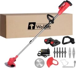 Wolike Coupe-herbe - Machine à Gazon Pivotante - Tondeuse à Gazon Pliable - Coupe- Coupe-herbe - Électrique Sans Fil Rechargeable - Poignée Réglable - Avec 2 Piles - Pour Tondre La Pelouse De Jardin - Rouge