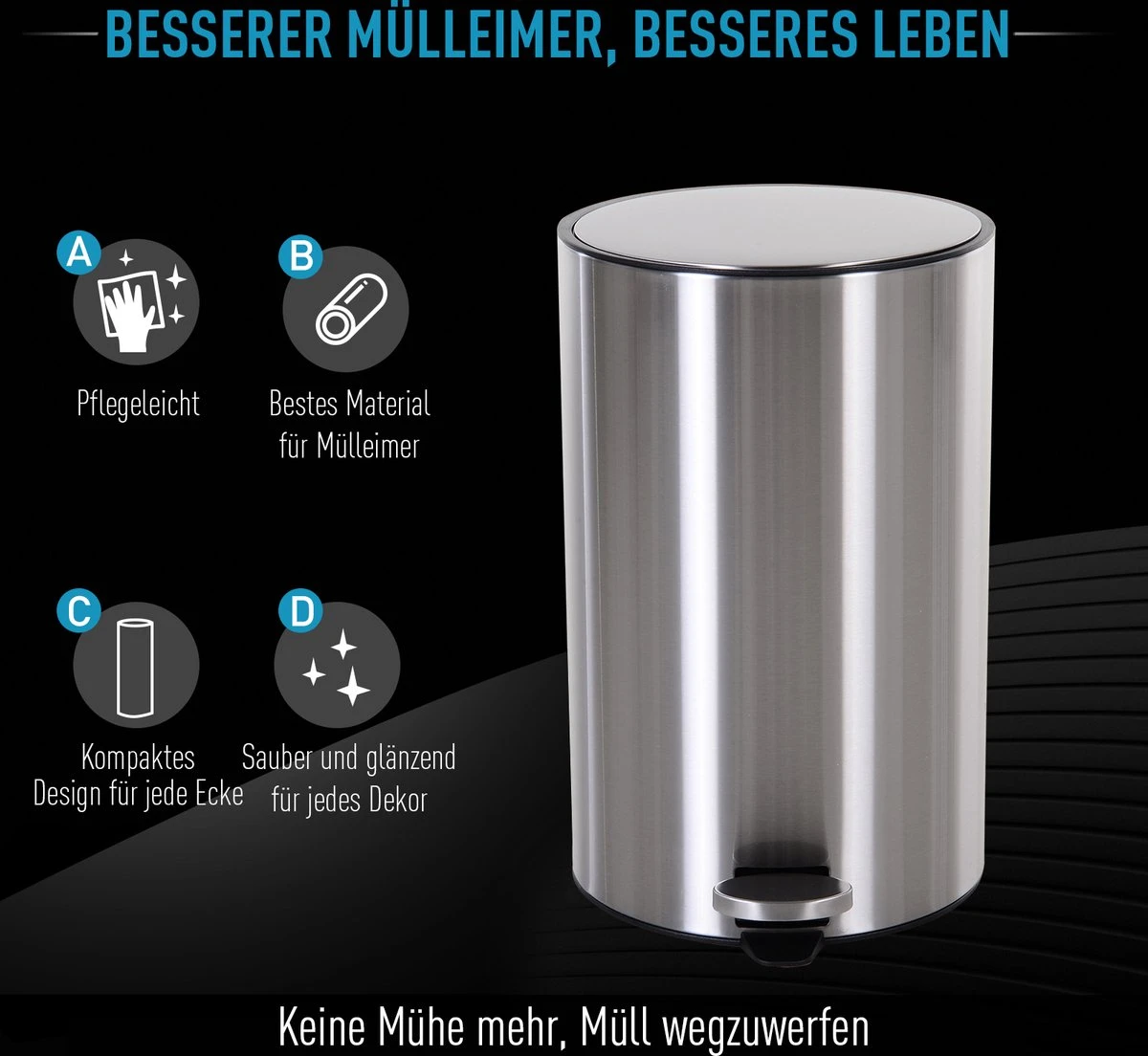 HOMCOM Prullenbak Poubelle Poubelle à Pédale Poubelle Intérieure 12 L Fermeture Amortie Inox PP Soft 5 HOMCOM Prullenbak Poubelle Poubelle à Pédale Poubelle Intérieure 12 L Fermeture Amortie Inox PP Soft – Image 5