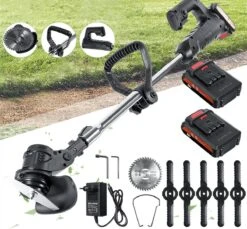 Coupe-herbe Herbe - Tondeuse à Gazon - Coupe-herbe électrique - Machine à Gazon - Rechargeable Sans Fil - Poignée Réglable - Avec 2 Piles - Pour Tailler La Pelouse De Jardin - Zwart