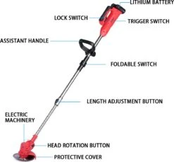 Wolike Coupe-herbe - Machine à Gazon Pivotante - Tondeuse à Gazon Pliable - Coupe- Coupe-herbe - Électrique Sans Fil Rechargeable - Poignée Réglable - Avec 2 Piles - Pour Tondre La Pelouse De Jardin - Rouge -Vendite Pelouse Pro 1200x1114 1